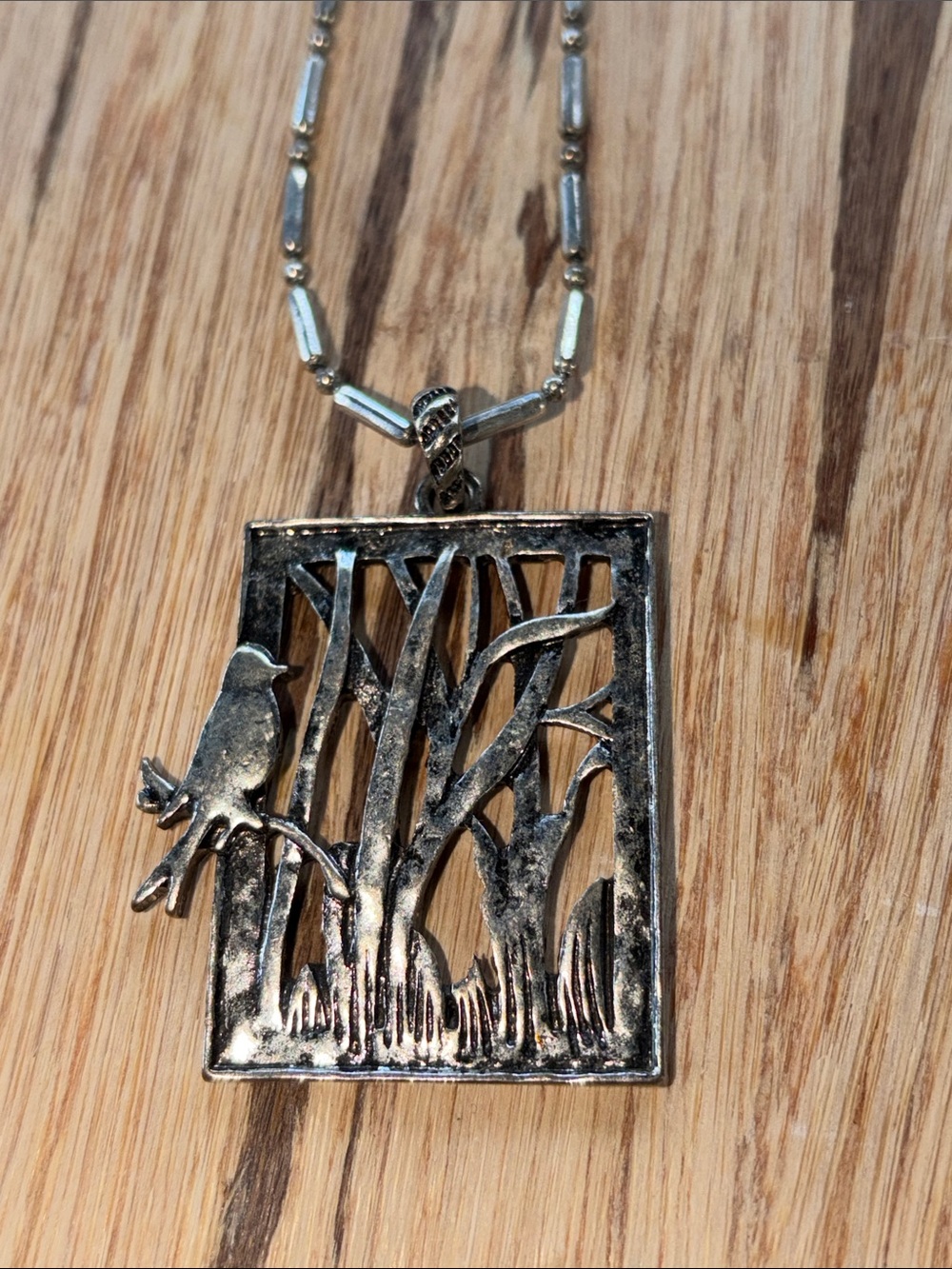 Silver Bird & Tree Pendant Necklace